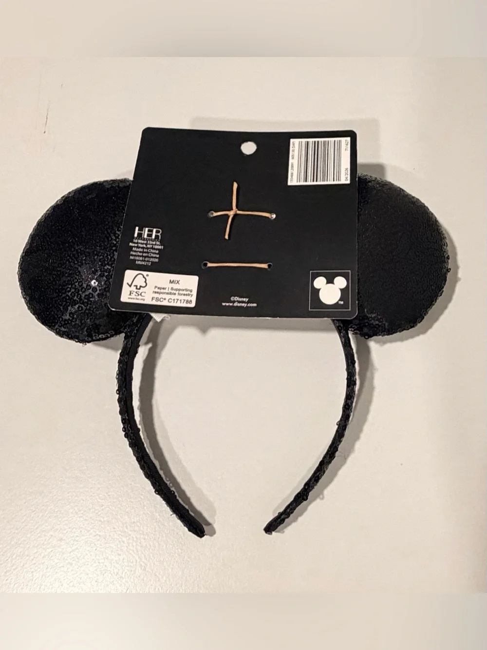 Disney Black Sequin Pearl Minnie-Style Headband with White Sequin Bow